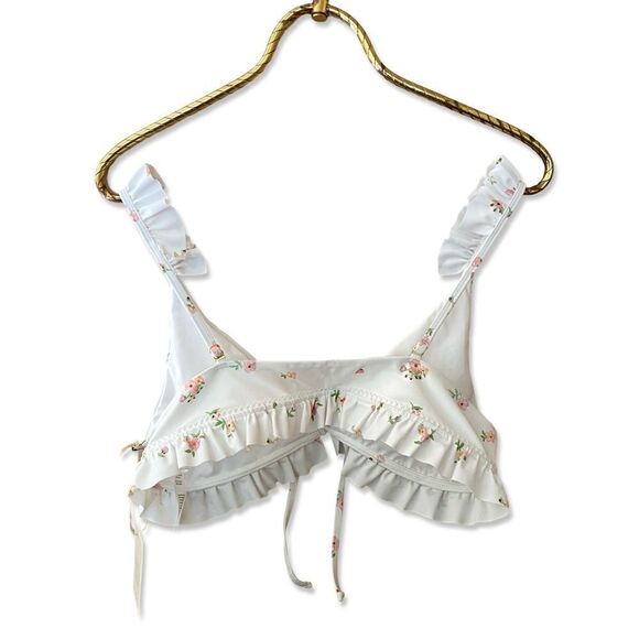 Tularosa Dreamer Bikini Top tea party floral ruffle swimsuit Revolve NWT L - Picture 9 of 13